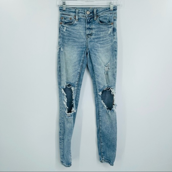 American Eagle hi‎ rise jegging acid wash distressed next level stretch size 00P - Picture 1 of 12